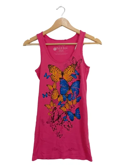 Rich & Royal Damen Top Tanktop Schmetterlinge Pink Gr. S 36 Strass