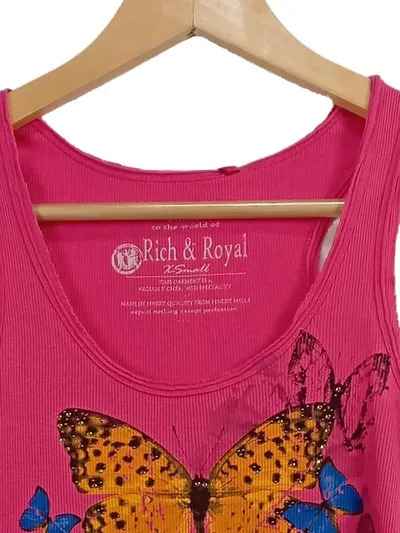 Rich & Royal Damen Top Tanktop Schmetterlinge Pink Gr. S 36 Strass