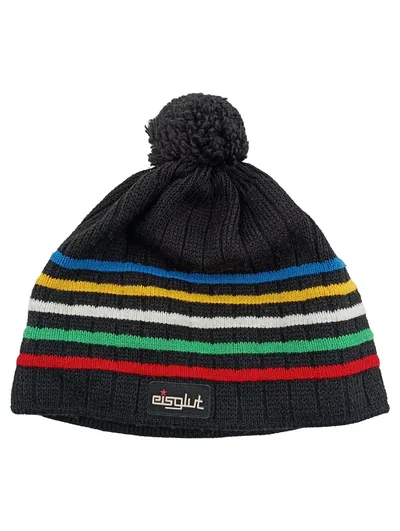 Eisglut Bommelmütze Schwarz Bunte Streifen Wolle Polyacryl Damen
