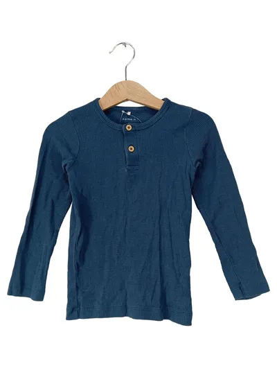 NAME IT Langarmshirt Henley Kinder Gr. 104 Petrol Rippstrick Baumwolle