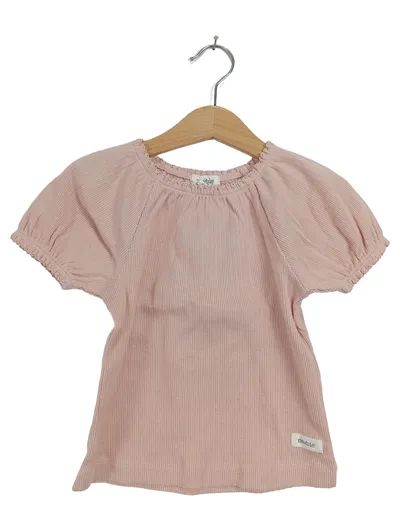 newbie T-Shirt Kurzarm Mädchen Rosa Gr. 92 Rippstrick Rüschen Baumwolle