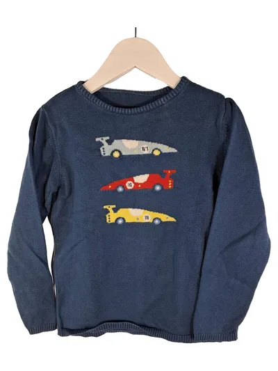 Tchibo Kinder Pullover Gr. 122 Blau Rennwagen Motiv Baumwolle