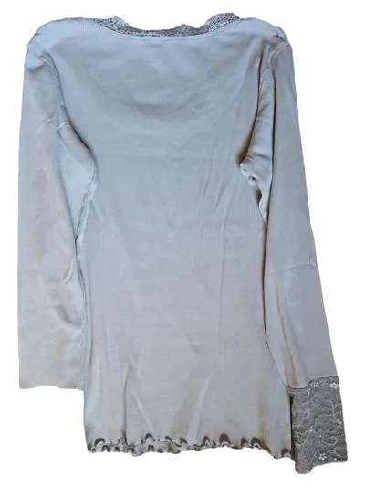 Deerberg Langarmshirt Damen Gr. 38 M Grau Spitze Rippstrick Baumwolle Shirt
