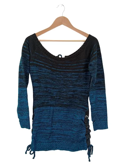 INNOCENCE Damen Pullover Gr. 38/M Mehrfarbig Schwarz Blau Lacing Strick Casual