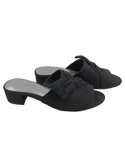 Tamaris Damen Pantoletten Gr. 39 Schwarz Wildleder Schleife Blockabsatz