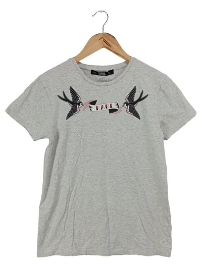 KARL LAGERFELD T-Shirt Damen Gr. 36/S Grau Schwalben Logo Print Casual