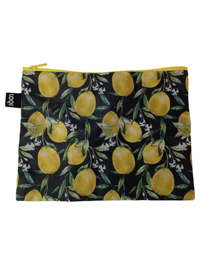 LOQI Kosmetiktasche Damen Mehrfarbig Zitronenmuster Reißverschluss 26x20cm