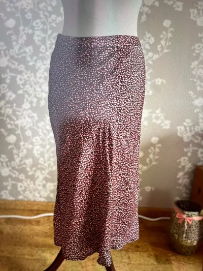 SET Damen Midirock Gr. 34 Rosa Blumenmuster Viskose Seide