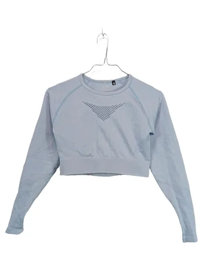 AYBL Damen Sport Shirt Langarm Crop Top Seamless Fitness Gym Blau Gr. 38;M