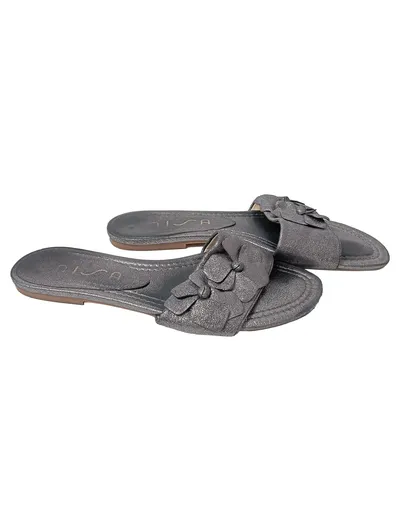 Unisa Pantoletten Damen Gr. 40 Grau Elegant Blumen Sommer