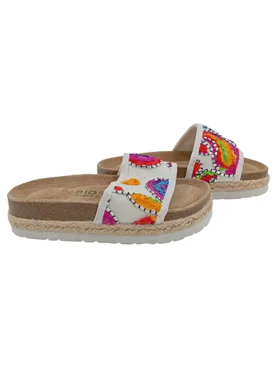Biosoft Pantoletten Mädchen Gr. 26 bunte Stickerei Herzen Espadrilles