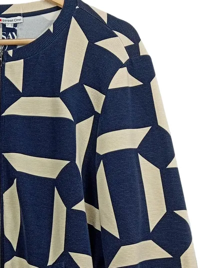 Street One Sweatjacke Damen Jacke Geometrisch Blau Reißverschluss Gr. 44