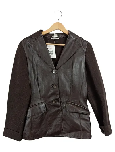 Prestige Damen Strickjacke Leder Wolle Braun Gr. 38/M Klassisch
