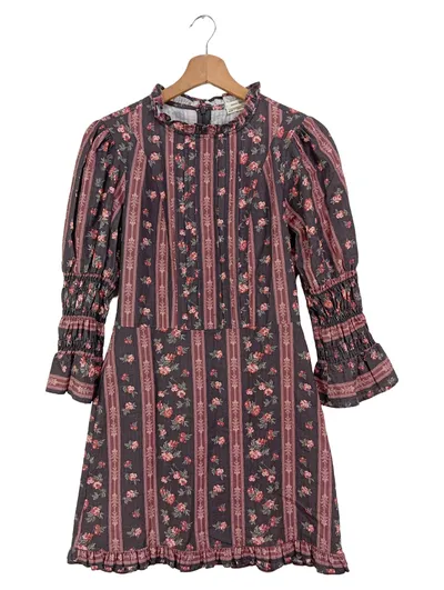 URBAN OUTFITTERS Damen Freizeitkleid Gr. 34/XS Grau Blumenmuster Streifen
