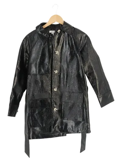 TOPSHOP PETITE Klassischer Mantel Damen 34;XS Schwarz Kroko-Optik Vintage