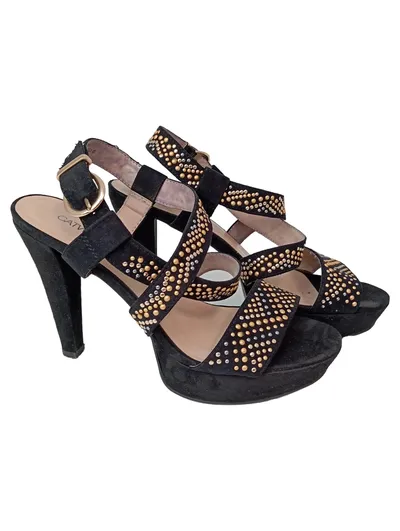 Catwalk Pumps Damen Gr. 40 Schwarz High Heels Riemchen Nieten Elegant