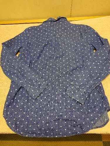 EDC Damen Hemdbluse Jeansoptik Herzmuster Blau Gr. S Baumwolle
