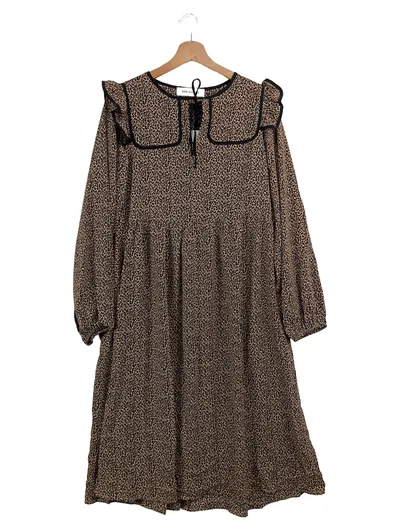 Sofie Schnoor Freizeitkleid Damen 34/XS Braun Leo-Print Rüschen Vintage