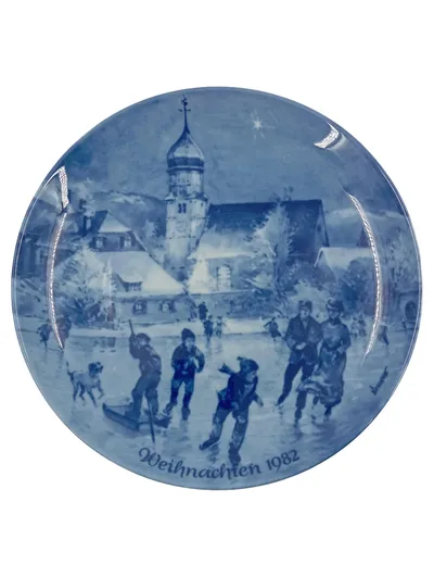 BERLIN DESIGN Sammelteller Weihnachtsabend in Wasserburg 1982 Blau 20cm