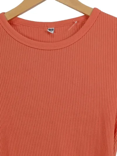 UNIQLO Damen T-Shirt Kurzarm Gerippt Cropped Orange Gr. M
