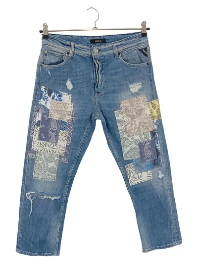 REPLAY Damen Destroyed Jeans W26/34/XS Blau Casual Streetwear mit Paisley