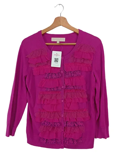 FENN WRIGHT MANSON Strickjacke 3/4 Arm Rosa Gr. 38 M Elegant Vintage Rüschen