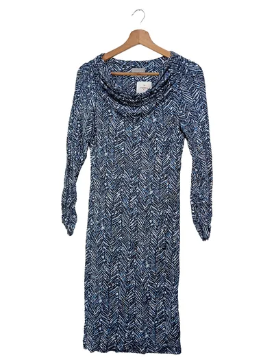 GHOST Damen Blusenkleid Gr. 36/S Blau Grafisch Viskose Midikleid Vintage Elegant
