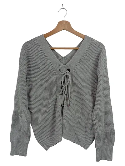 DKNY Pullover Damen Gr. 34/XS Grau Casual Modern Strick V-Ausschnitt