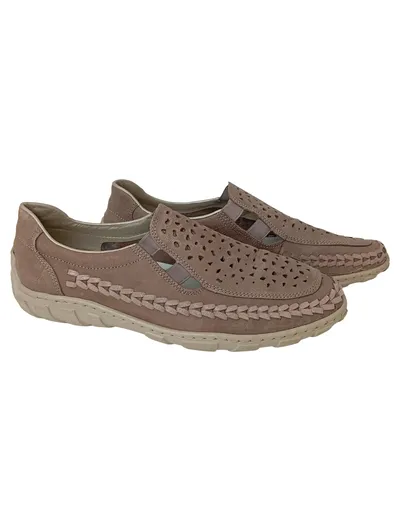 RIEKER Damen Slipper Gr. 38 Beige Leder Lochmuster Komfortabel