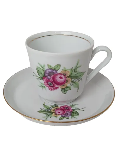 KAHLA Tasse Unterteller Weiß Porzellan Blumen Vintage Klassisch