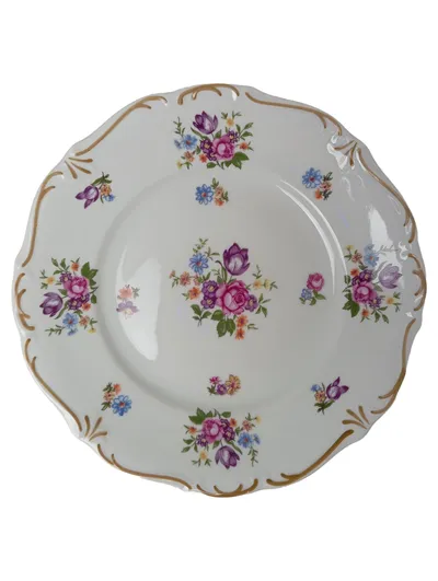 REICHENBACH Kuchenteller Weiß Blumen Vintage Klassisch Elegant Porzellan 19cm