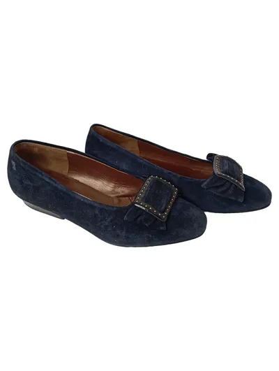 GABOR Damen Slipper Gr. 36.5 Blau Wildleder Schnalle Klassisch Elegant