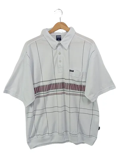 ORIENT Poloshirt Herren 54/XXL Weiß Kariert Gestreift Kurzarm Casual