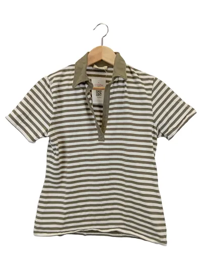 CHRISTIAN BERG Damen Poloshirt Gr. 40/L Oliv Gestreift Casual Kurzarm