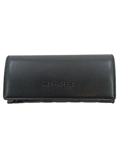 CHANEL Brillenetui Schwarz Leder Gesteppt Damen Sonnenbrille Case