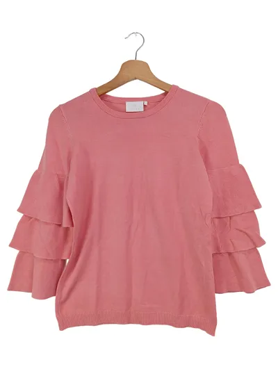 KAFFE Pullover Damen Gr. 36/S Rosa Rüschen Elegant Feminin