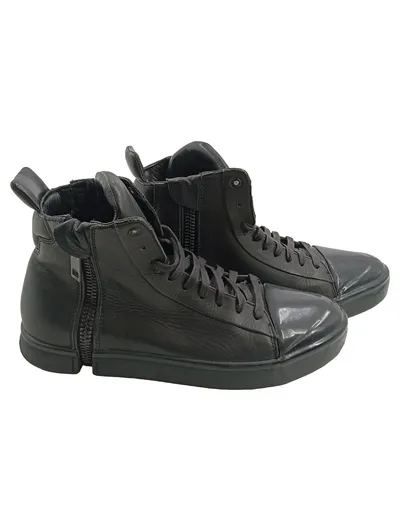 Diesel Herren High Top Sneaker Schwarz Leder Gr. 45 Reißverschluss