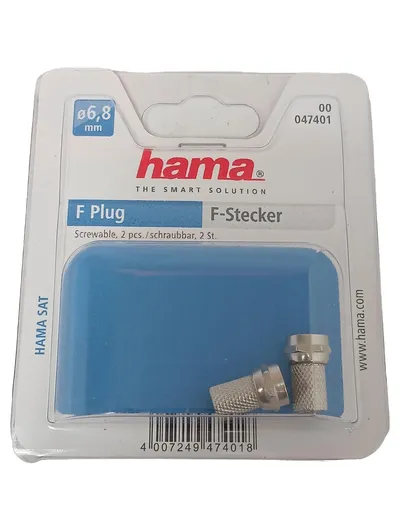 Hama F-Stecker für Sat Receiver, Schraubbar, 2 Stück, Silber