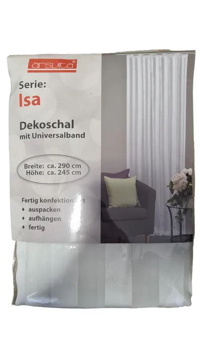 Arsvita Isa Vorhang Dekoschal Weiß Gestreift Modern 290x245 cm