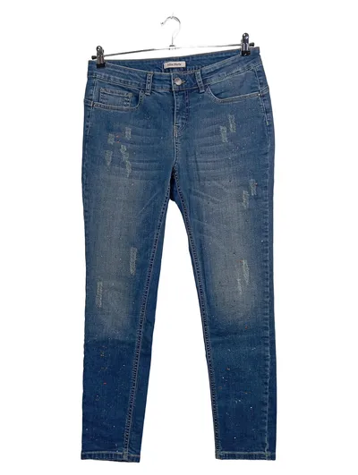 Alba Moda Damen Jeans Slim Fit Gr. 40 Blau Destroyed Glitzer