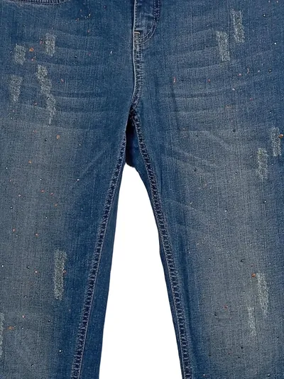 Alba Moda Damen Jeans Slim Fit Gr. 40 Blau Destroyed Glitzer