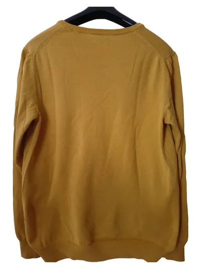 GANT Pullover Herren V-Ausschnitt Gr. L Gelb Baumwolle Strickpullover Logo