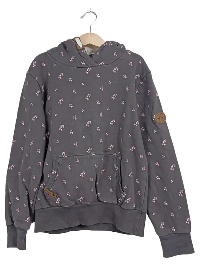 YIGGA Mädchen Hoodie Kapuzenpullover Blumenmuster Grau Gr. 146/152