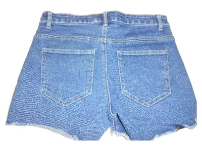 ONLY Damen Jeans Shorts Blau Gr. S W28 High Waist Fransen Denim