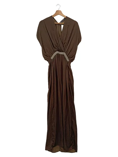 ZARA Damen Freizeitkleid Maxikleid XS 34 Braun Elegant Bohemian Polyester