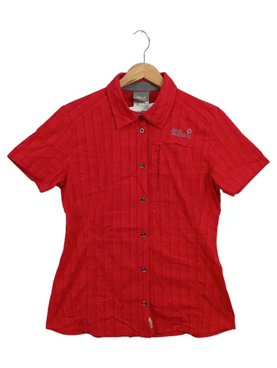 JACK WOLFSKIN Damen Hemdbluse Rot Gr. 36/S Outdoor Kariert Kurzarm Bluse