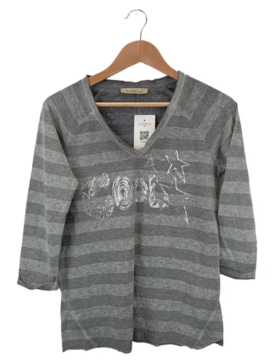 SMITH & SOUL Damen Langarmshirt Grau Gestreift Gr. 36/S Casual Leinen