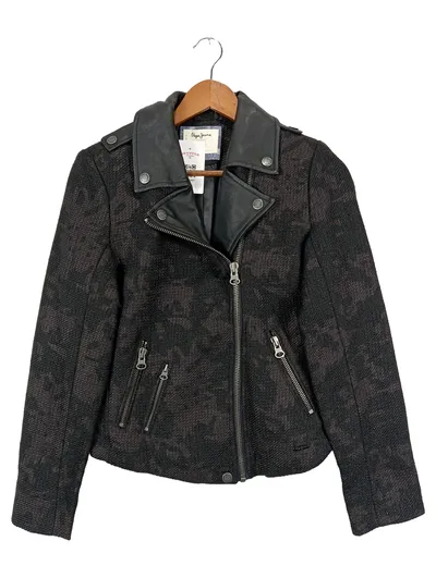 PEPE JEANS Damen Jeansjacke Wolle Cropped Biker Elegant Schwarz 34 XS