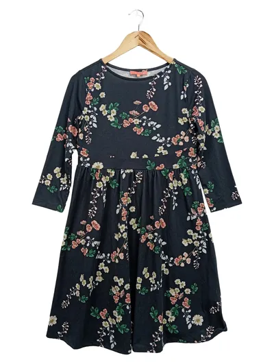 MINT&BERRY Damen Freizeitkleid Gr. 38/M Schwarz Blumenmuster Midikleid