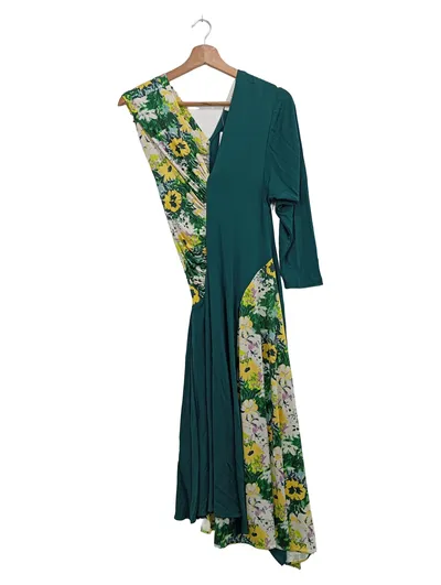 ZARA Damen Freizeitkleid 34/XS Grün Floral Viskose Elegant